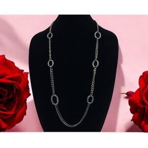 ANN TAYLOR Loft Dark Gray Toned Marcasite Loops Necklace Long Statement